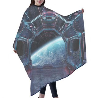 Personality  Grunge Spaceship Blue And Pink Interior With View On Planet Earth 3D Rendering Elements Of This Image Furnished By NASA Hair Cutting Cape