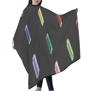 Personality  Panoramic Shot Of Bright And Colorful Threads Isolated On Black Hair Cutting Cape