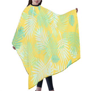 Personality  Top View Of Paper Cut Green Tropical Leaves On Yellow Bright Background With Copy Space Hair Cutting Cape