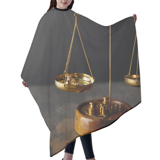 Personality  Golden Stones On Scales On Marble Surface And Black Background Hair Cutting Cape