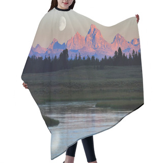 Personality  Detail Of Sun Setting Last Light On Teton Mountain Range Tetons With River And Moon Hair Cutting Cape