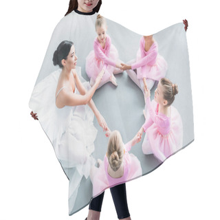 Personality  High Angle View Of Little Ballerinas And Ballet Teacher Exercising Together In Ballet School Hair Cutting Cape