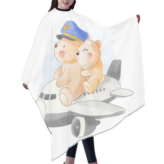 Personality  Cute Bears Pilot Couple Riding Airplane Illustration Hair Cutting Cape