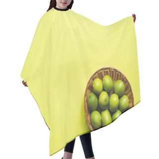 Personality  Top View Of Ripe Limes In Wicker Basket On Colorful Background Hair Cutting Cape