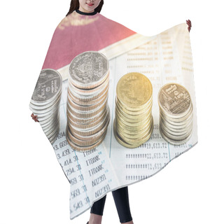 Personality  Thai Coin With Bookbank And Passport Concept Saving Money For Travel Hair Cutting Cape