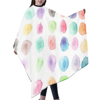 Personality  Watercolor, Watercolour Texture, Abstract Paint Stains Beautiful Background Polka Dot On A White Background, Round Spots Of Paint, Multicolored Purple Blue Lilac Green Brown Beige Red. Hair Cutting Cape