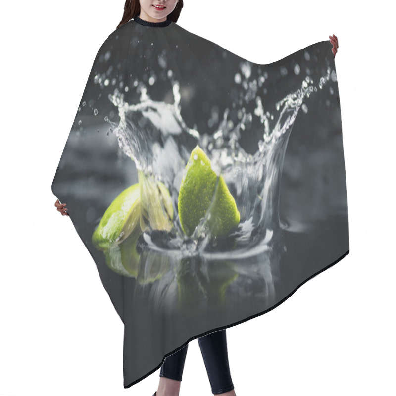 Personality  slices of lime falling in water hair cutting cape