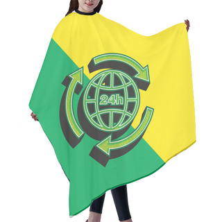 Personality  24 Hours Earth Grid Symbol With Arrows Circle Around Green And Yellow Modern 3d Vector Icon Logo Hair Cutting Cape
