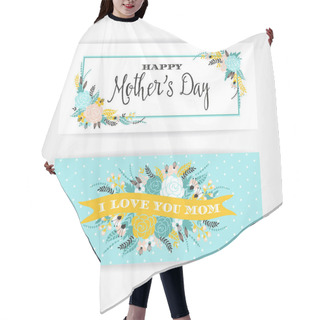 Personality  Happy Mothers Day Lettering Greeting Banner With Flowers. Hair Cutting Cape