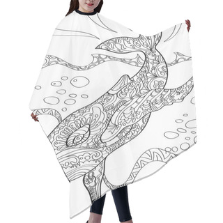 Personality  Large Whale Diving Deep Into The Sea Colorless Line Drawing. Huge Aquatic Creature Dives Below Ocean With Big Waves Coloring Book Page. Hair Cutting Cape