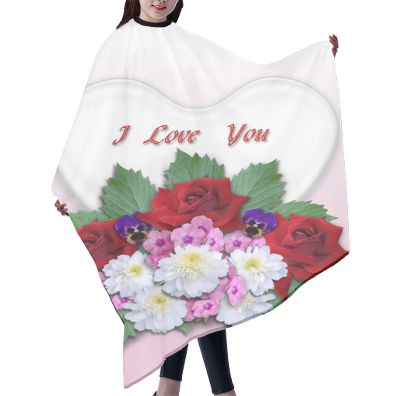 Personality  Bouquet Of Flowers With A White Heart On A Gradient Pink Background Hair Cutting Cape