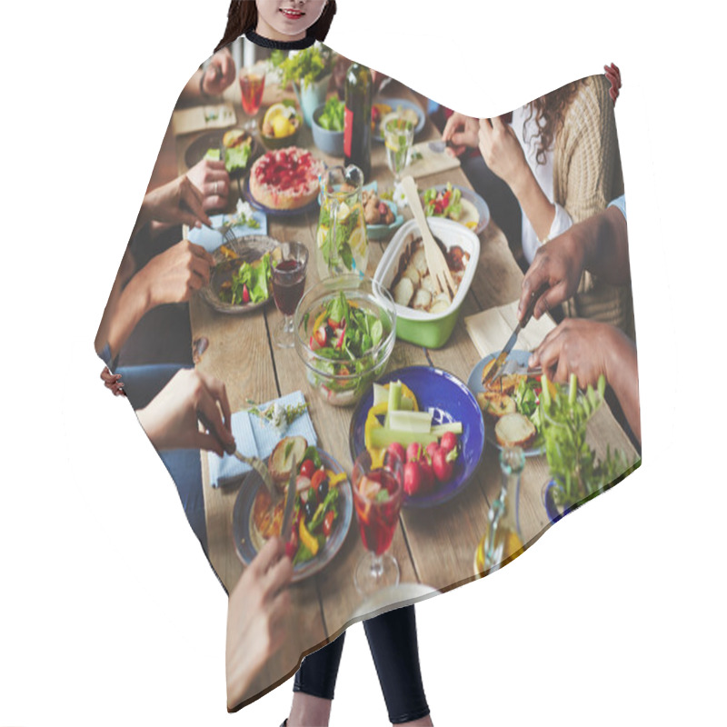 Personality  people eating dinner hair cutting cape