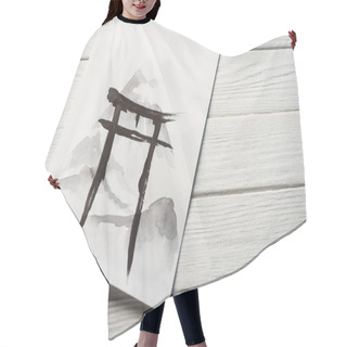 Personality  Top View Of Paper With Japanese Painting With Hieroglyph On Wooden Background Hair Cutting Cape