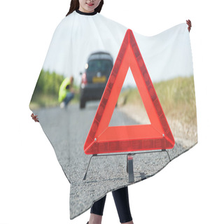 Personality  Red Warning Triangle With A Broken Down Car Hair Cutting Cape