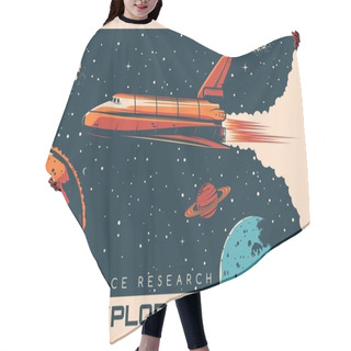 Personality  Space Shuttle Galaxy Exploration Retro Vector Poster. Rocketship Flying In Outer Space Among Stars And Planets. Galaxy Research And Planets Discovery Mission, Aerospace Science Vintage Poster Hair Cutting Cape