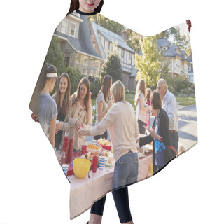 Personality  Neighbours Talk Standing Around A Table At A Block Party Hair Cutting Cape