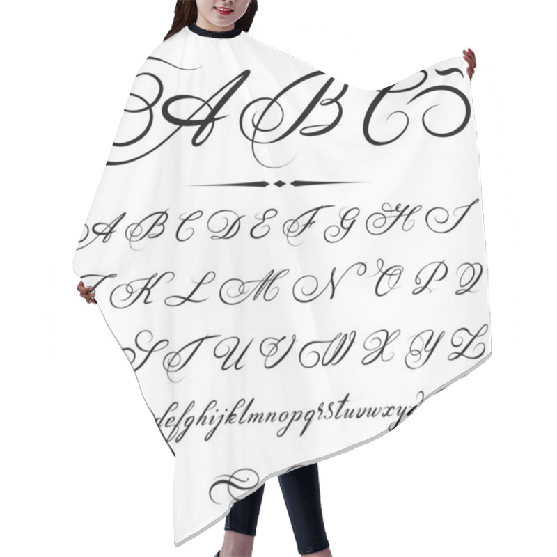 Personality  Vector hand drawn calligraphic Alphabet based on calligraphy masters of the 18th century hair cutting cape