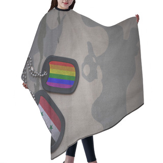 Personality  Army Blank, Dog Tag With Flag Of Syria And Gay Rainbow Flag On The Khaki Texture Background. Military Concept Hair Cutting Cape