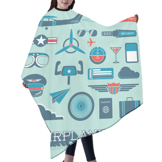 Personality  Vector Set: Airplanes And Flight Icons And Objects Hair Cutting Cape