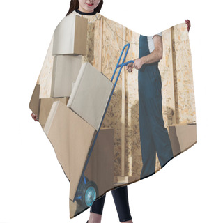 Personality  Delivery Man Carrying Boxes On Hand Truck Hair Cutting Cape