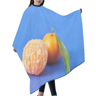 Personality  Peeled Organic Tangerine Near Clementine With Zest On Blue Background  Hair Cutting Cape