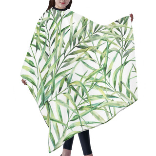 Personality  Watercolor Pattern With Magnificent Palm Tree Leaves. Hand Painted Exotic Greenery Branch. Botanical Illustration. For Design, Print Or Background. Hair Cutting Cape