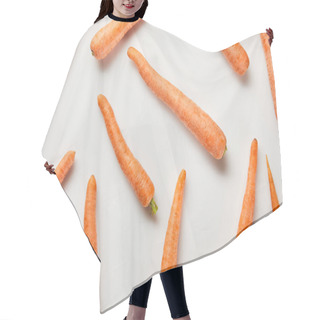 Personality  Top View Of Fresh Carrots Scattered On White Background Hair Cutting Cape