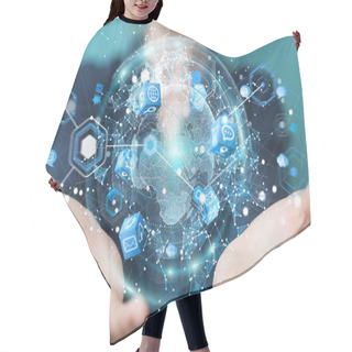 Personality  Businesswoman Using Flying Earth Network Interface 3D Rendering Hair Cutting Cape
