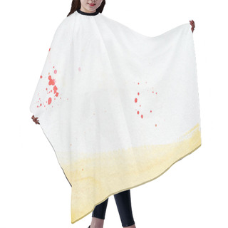 Personality  Yellow Watercolor Stroke With Red Splatters On White Paper Background Hair Cutting Cape