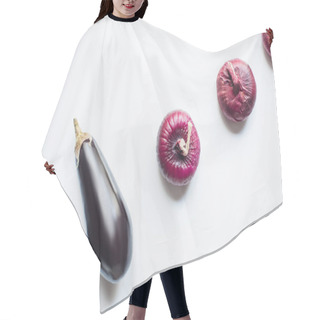 Personality  Flat Lay With Red Onion, Red Cabbage, Eggplant On White Background Hair Cutting Cape