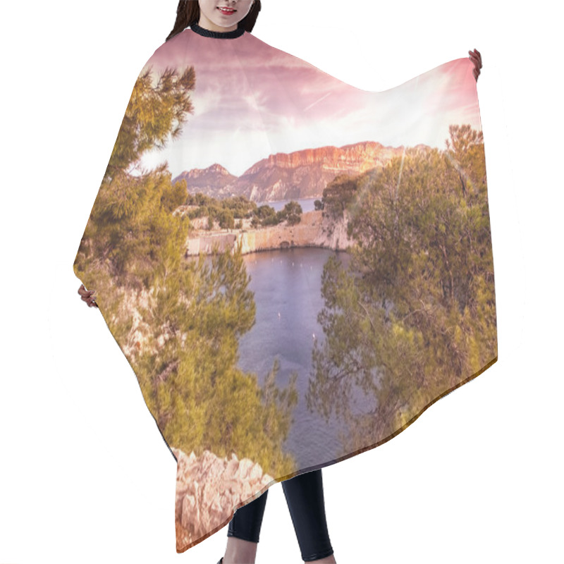 Personality  Bright Beautiful Sunset At Sea, The French Riviera, The Calanque Hair Cutting Cape