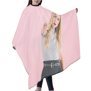 Personality  Shocked Young Woman Pointing At You, Isolated On Pink Hair Cutting Cape