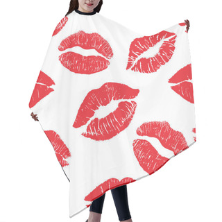 Personality  Lipstick Kiss Print Isolated Seamless Pattern. Red Vector Lips Set. Different Shapes Of Female Sexy Red Lips. Sexy Lips Makeup, Kiss Mouth. Female Mouth. Print Of Lips Kiss Vector Background. Hair Cutting Cape