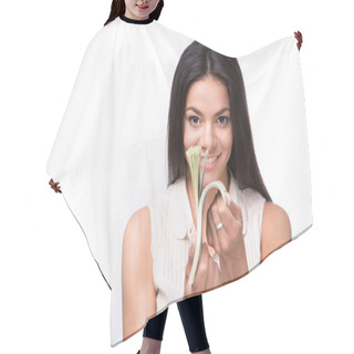 Personality  Smiling Woman Counting Money Hair Cutting Cape