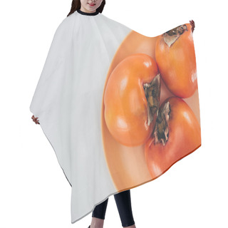 Personality  Top View Of Persimmons On Orange Plate Isolated On White Hair Cutting Cape