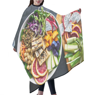 Personality  Grilled Tofu And Dragon Fruit Buddha Bowl Top View Hair Cutting Cape