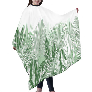 Personality  Endless Horizontal Border With Green Tropical Palm And Ornamental Leaves. Hair Cutting Cape