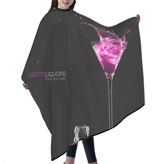 Personality  Cocktail Glass With Strawberry Spirit Drink Splashing. Template Hair Cutting Cape