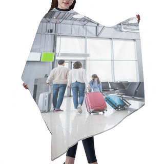 Personality  Back View Of Family Standing With Luggage In Airport Hall Hair Cutting Cape