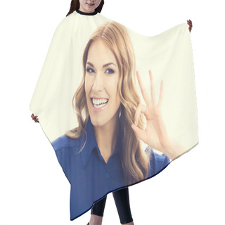 Personality  Businesswoman With Okay Gesture Hair Cutting Cape
