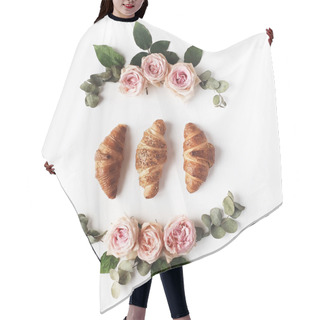 Personality  Breakfast With Croissants, Pink Rose Flowers Hair Cutting Cape