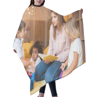 Personality  Educator Reading Book For Multicultural Kids In Kindergarten Hair Cutting Cape