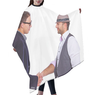 Personality  Two Men Shaking Hands Hair Cutting Cape