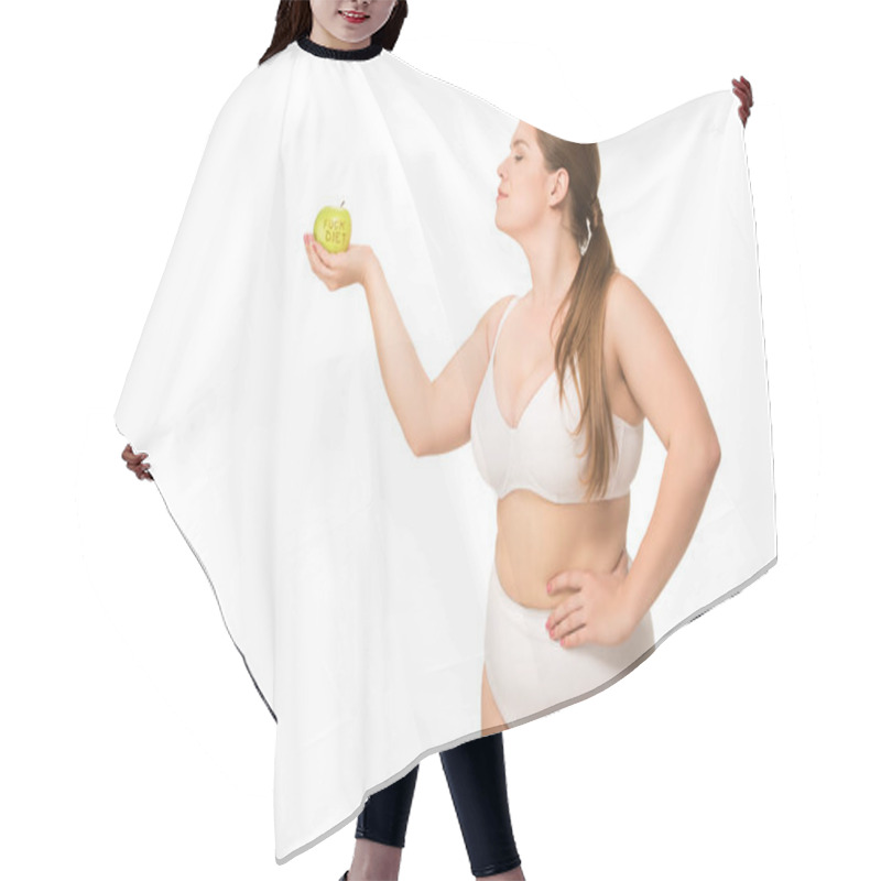 Personality  Fat Woman Holding Apple Hair Cutting Cape