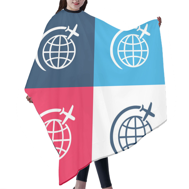 Personality  Airplane Flight In Circle Around Earth blue and red four color minimal icon set hair cutting cape