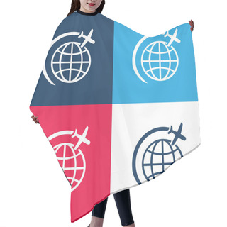 Personality  Airplane Flight In Circle Around Earth Blue And Red Four Color Minimal Icon Set Hair Cutting Cape