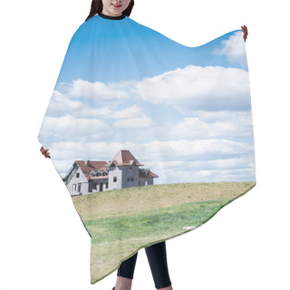 Personality  House On Hill Near Colorful Tulips Field And Blue Sky With Clouds Hair Cutting Cape