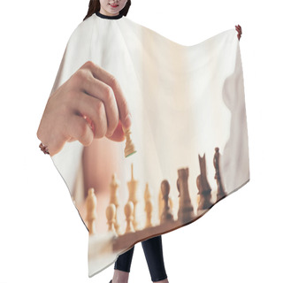 Personality  Man Moving Chess Figure During Game Hair Cutting Cape