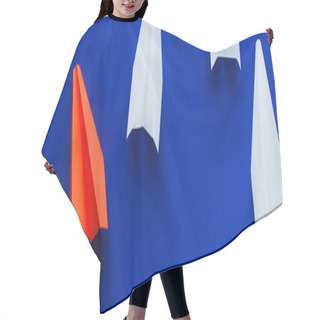 Personality  Top View Of White And Red Paper Planes On Blue Background, Leadership Concept, Panoramic Shot Hair Cutting Cape