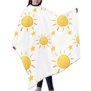 Personality  Weather Watercolor Pattern. Cute Smiling Sun. Hand Painted Illustration. Isolated On White Background Hair Cutting Cape